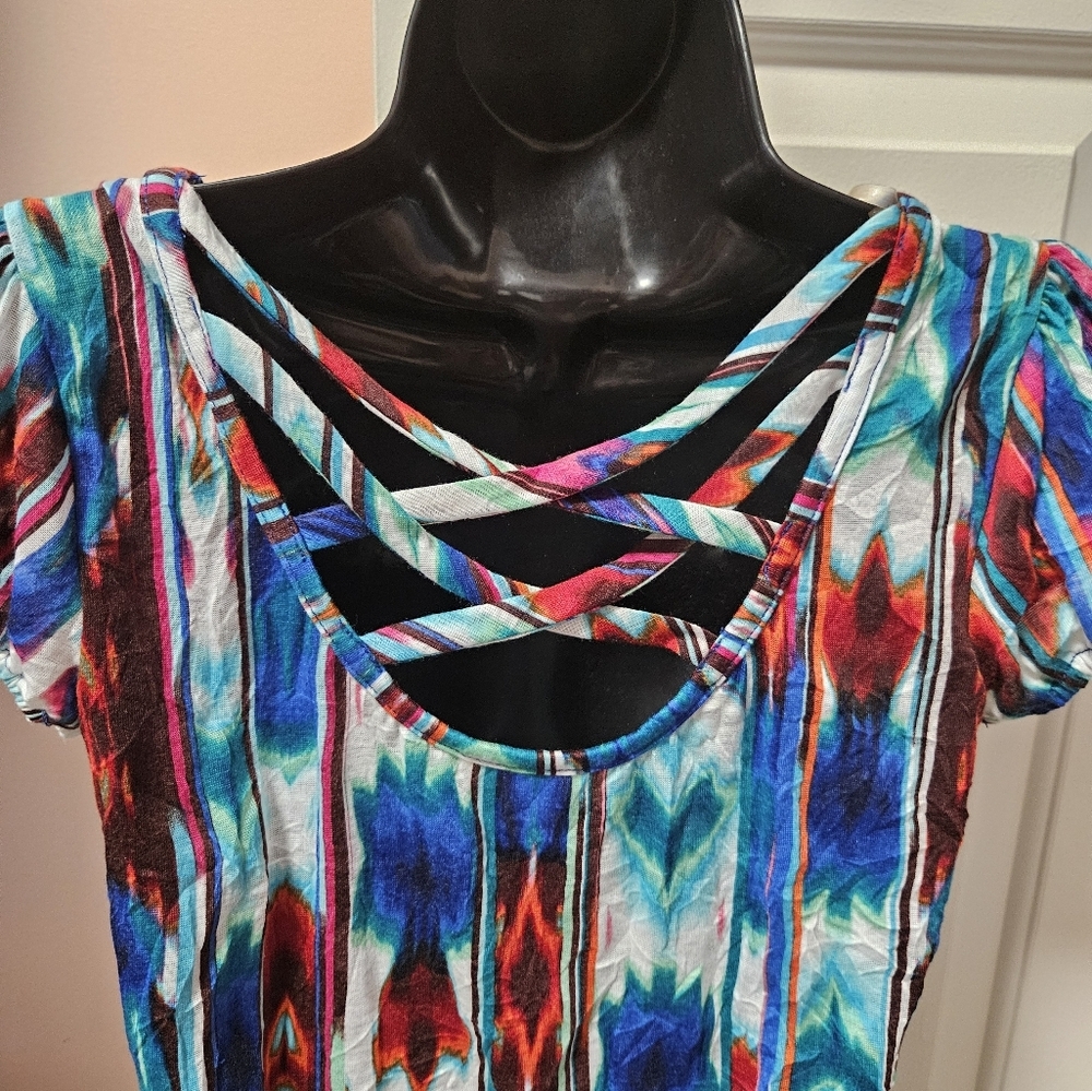Tie Dye Elastic Waistband Cap Sleeve Top - Picture 10 of 13